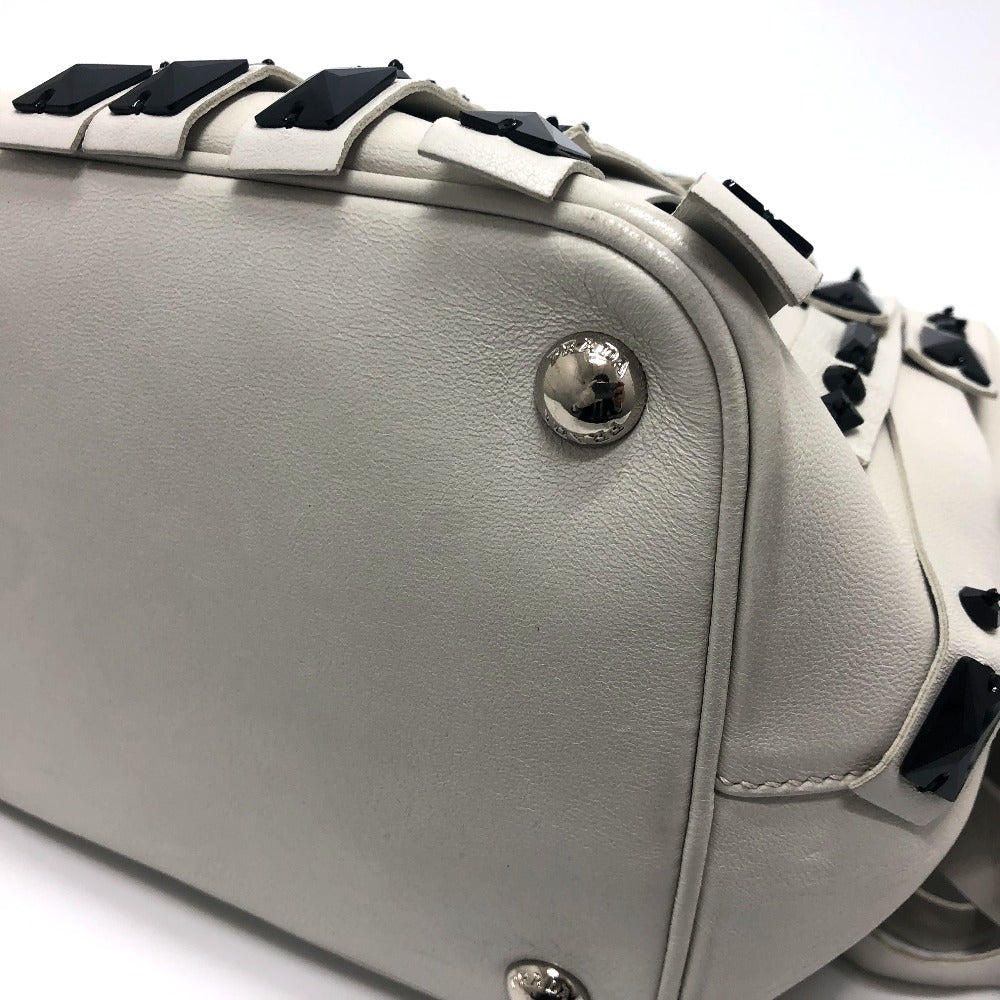Prada Handbag B2466S Leather White Fringe Women