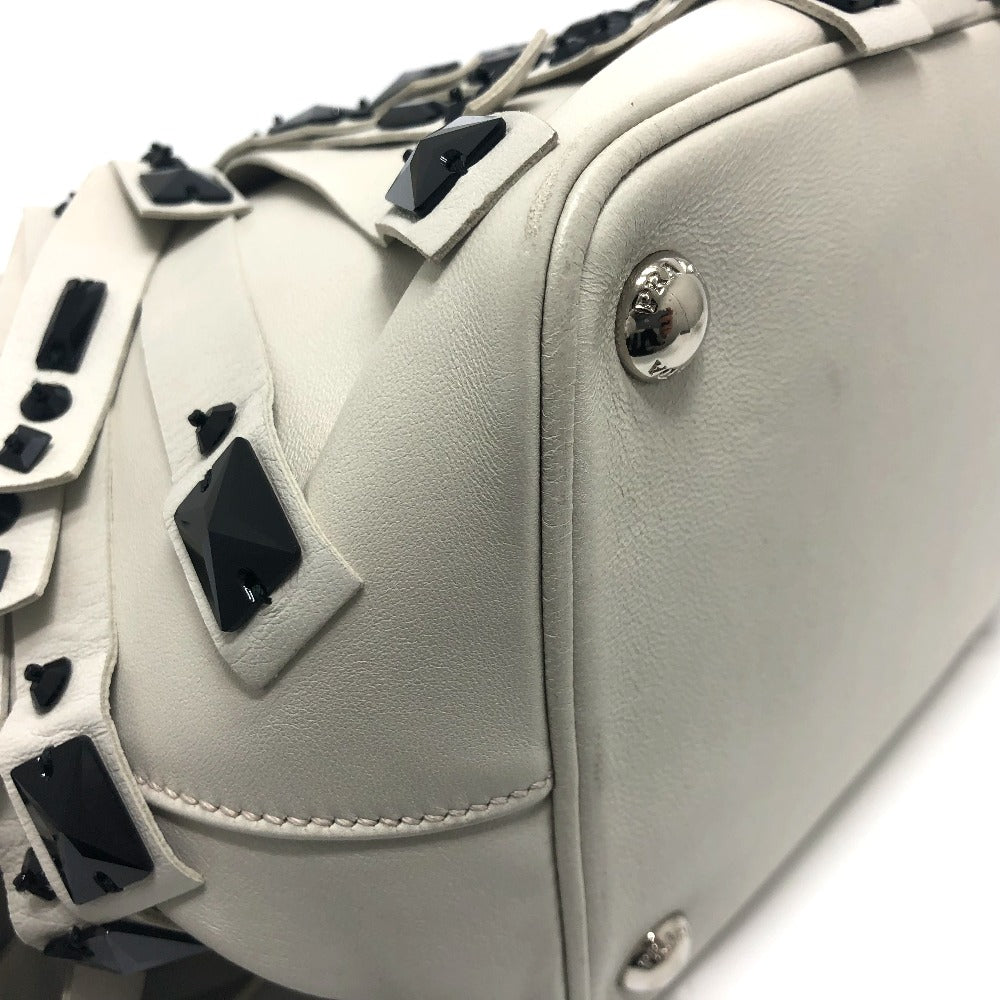 Prada Handbag B2466S Leather White Fringe Women