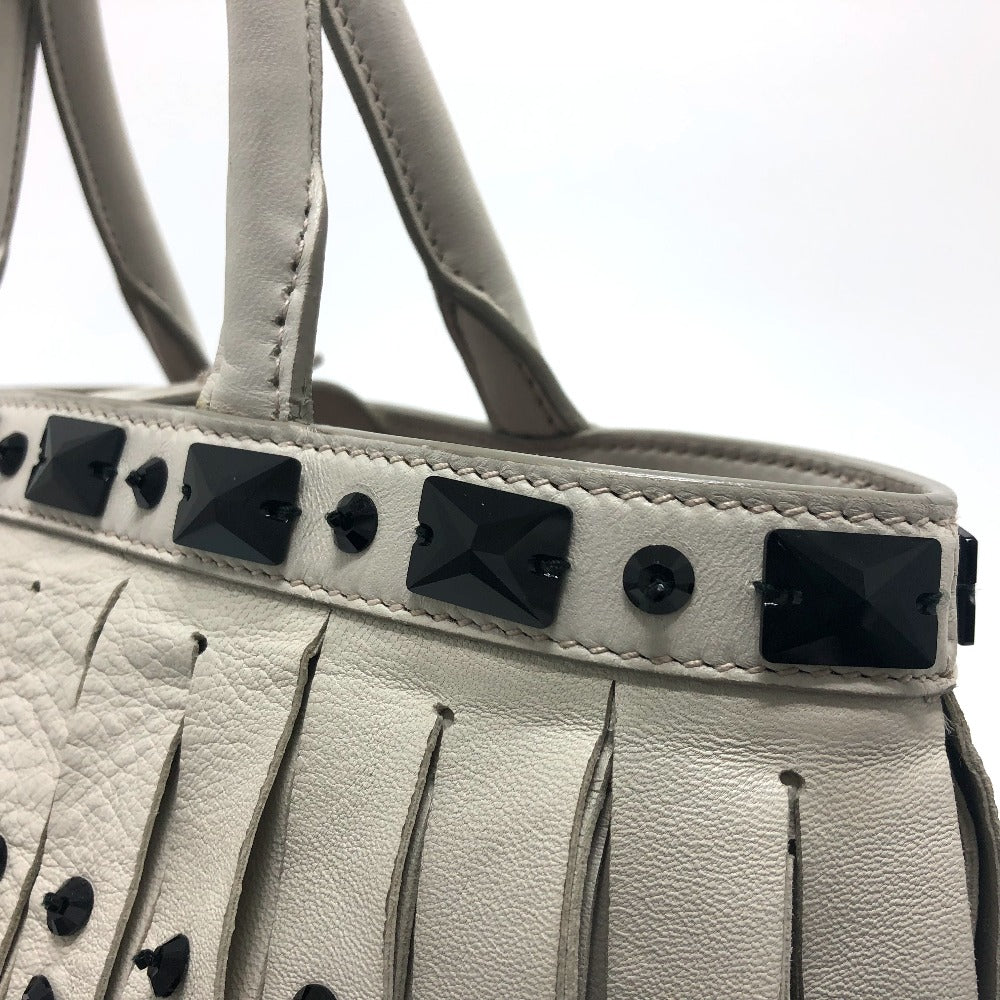 Prada Handbag B2466S Leather White Fringe Women