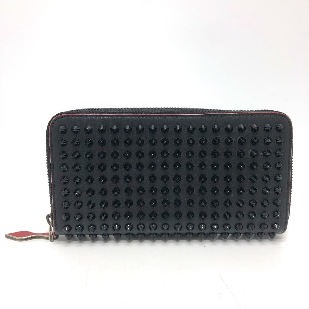 Christian Louboutin Long Wallet Purse Leather Black Panettone Spike Studs Mens