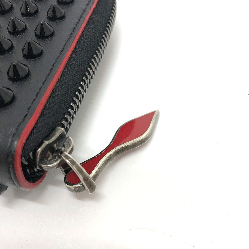 Christian Louboutin Long Wallet Purse Leather Black Panettone Spike Studs Mens