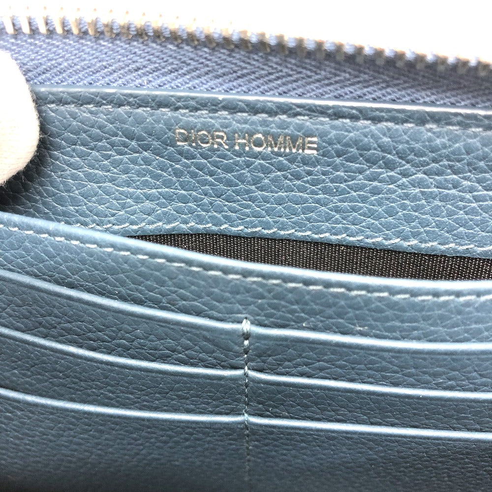 Dior Homme Long Wallet Purse Leather Navy Logo Zip Around Mens