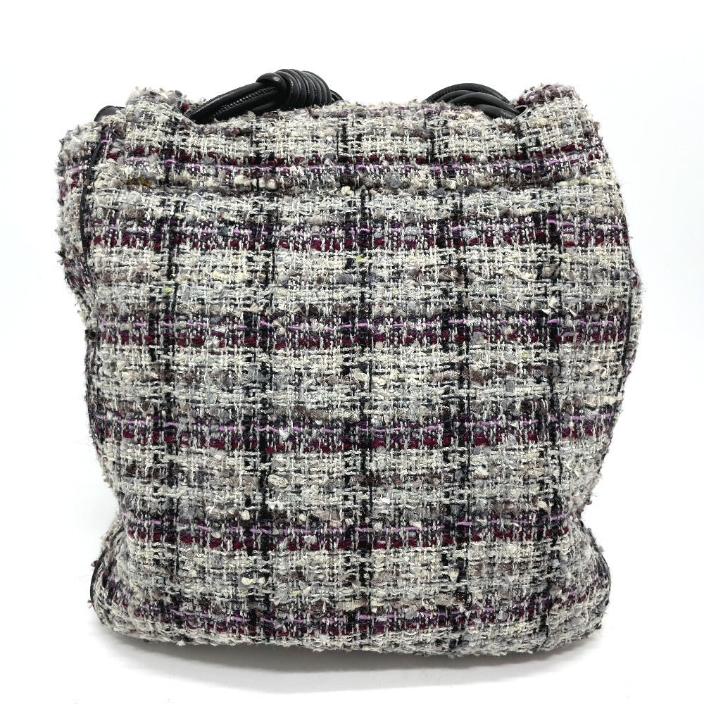 Chanel Shoulder Bag Tweed Gray Camelia Flap Women