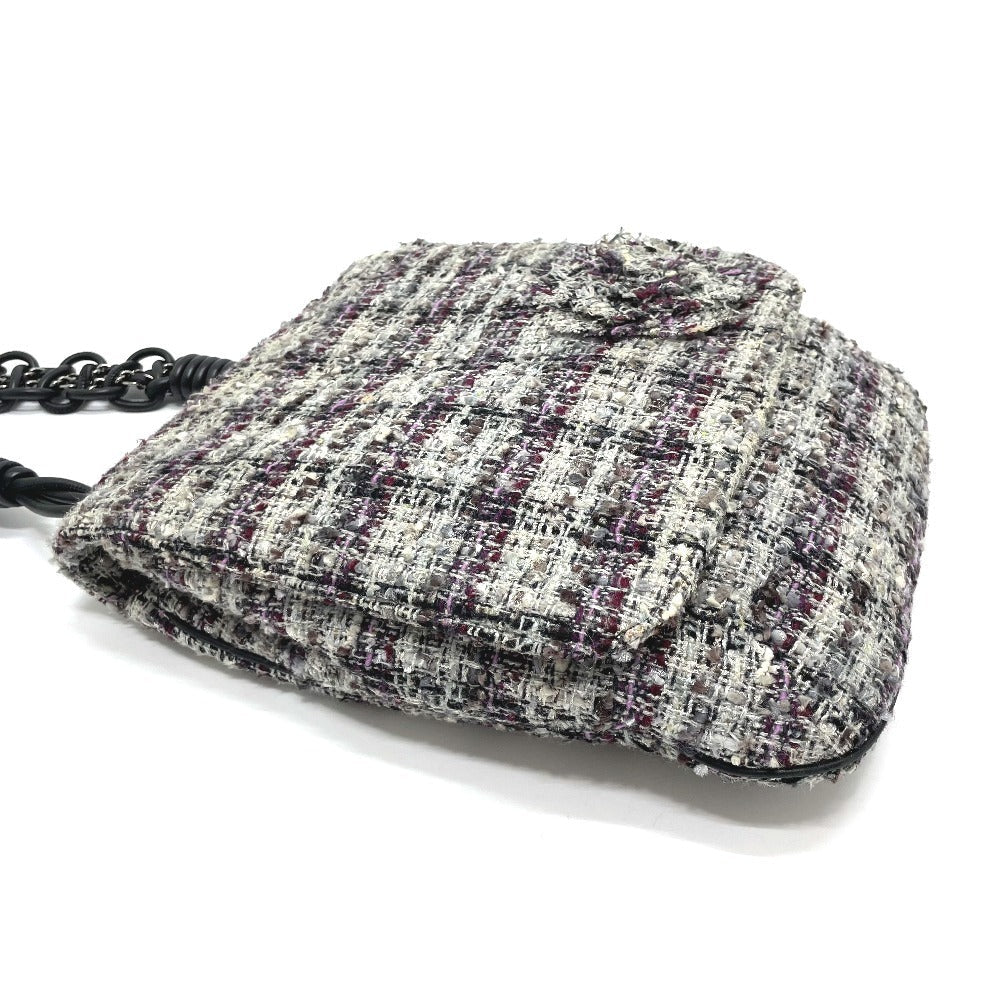 Chanel Shoulder Bag Tweed Gray Camelia Flap Women