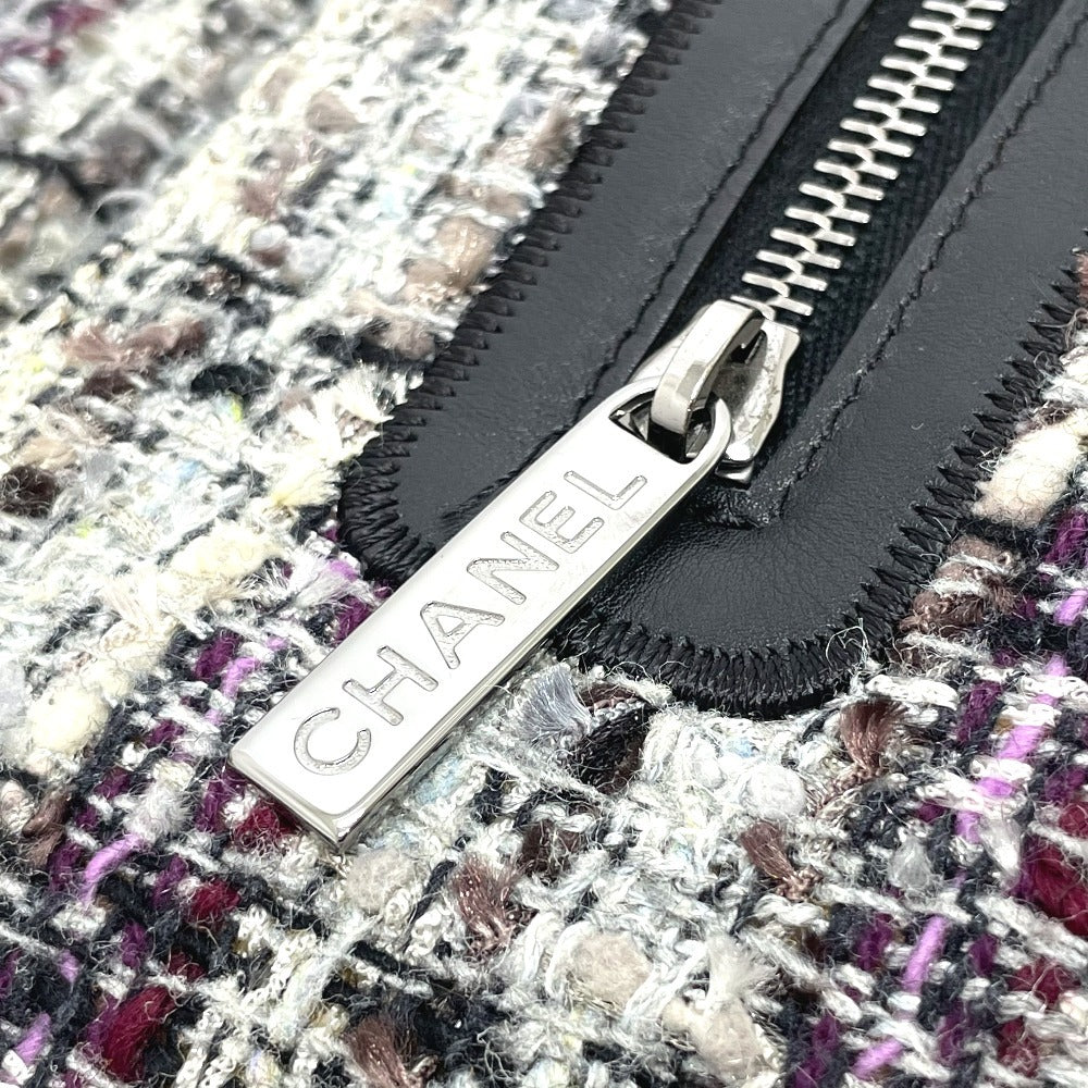 Chanel Shoulder Bag Tweed Gray Camelia Flap Women