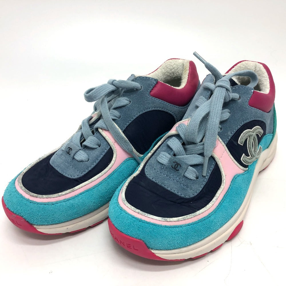 Chanel Sneakers G34360 Suede Navy Cc Coco Mark Low Cut Women 36
