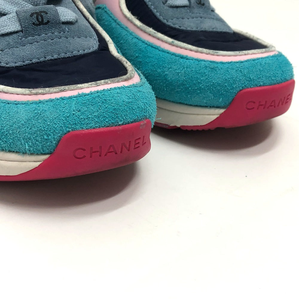 Chanel Sneakers G34360 Suede Navy Cc Coco Mark Low Cut Women 36