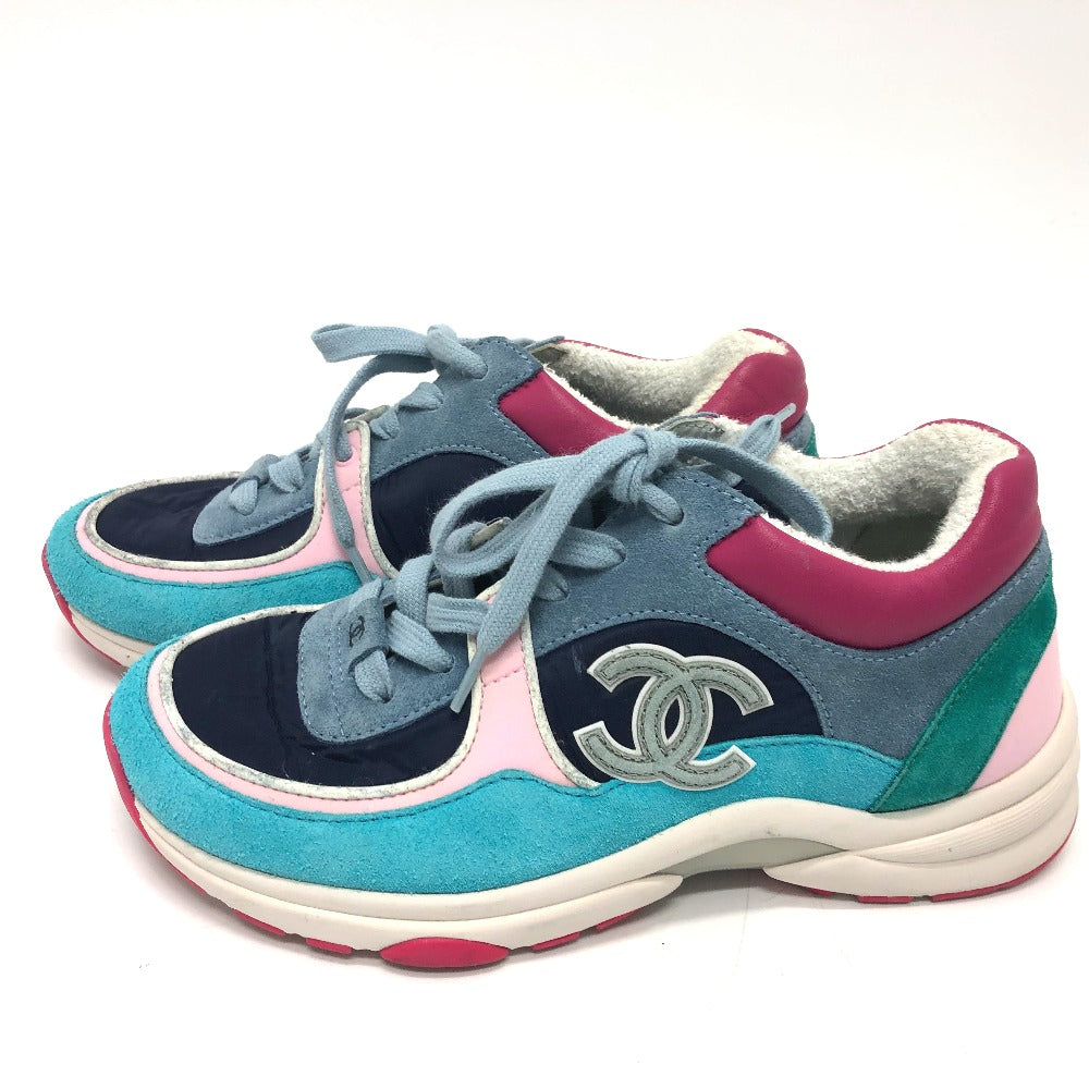 Chanel Sneakers G34360 Suede Navy Cc Coco Mark Low Cut Women 36