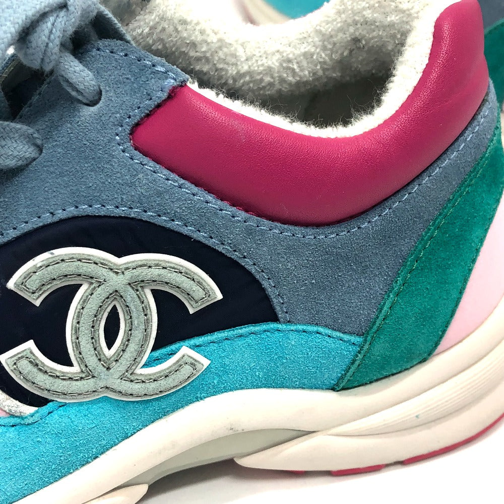 Chanel Sneakers G34360 Suede Navy Cc Coco Mark Low Cut Women 36