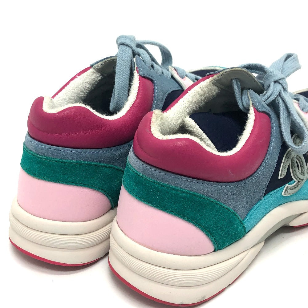 Chanel Sneakers G34360 Suede Navy Cc Coco Mark Low Cut Women 36