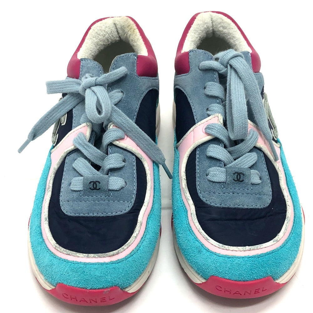 Chanel Sneakers G34360 Suede Navy Cc Coco Mark Low Cut Women 36