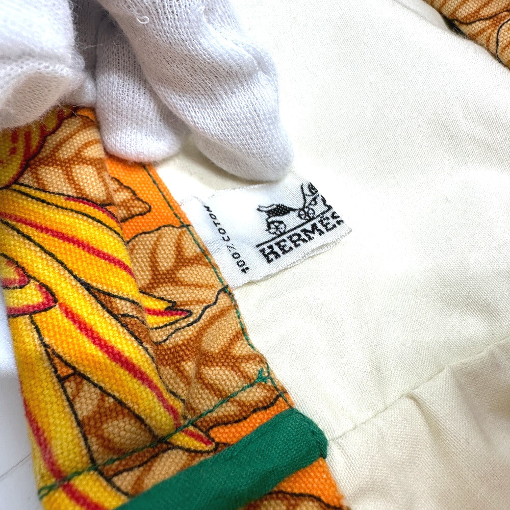 Hermes Tote Bag Canvas Orange Parakeet Bird Pattern Women