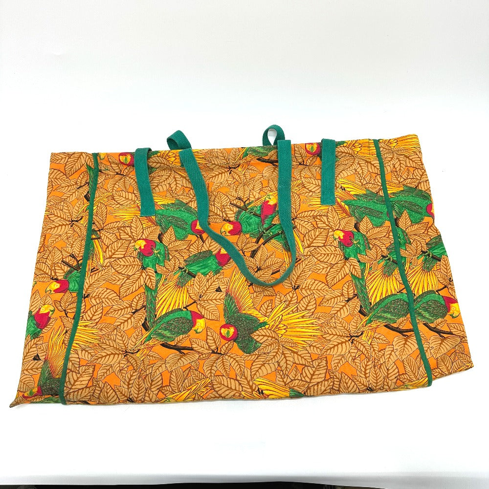 Hermes Tote Bag Canvas Orange Parakeet Bird Pattern Women