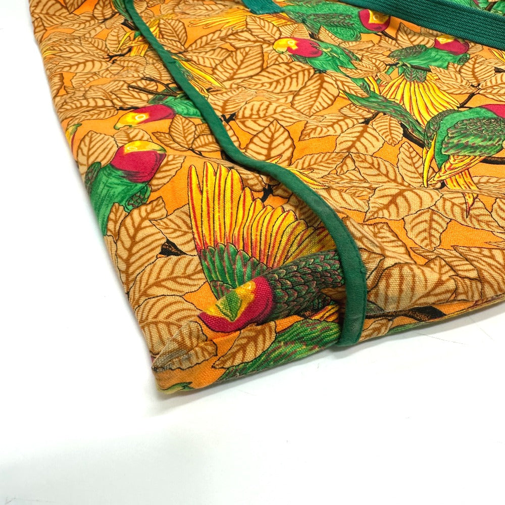Hermes Tote Bag Canvas Orange Parakeet Bird Pattern Women