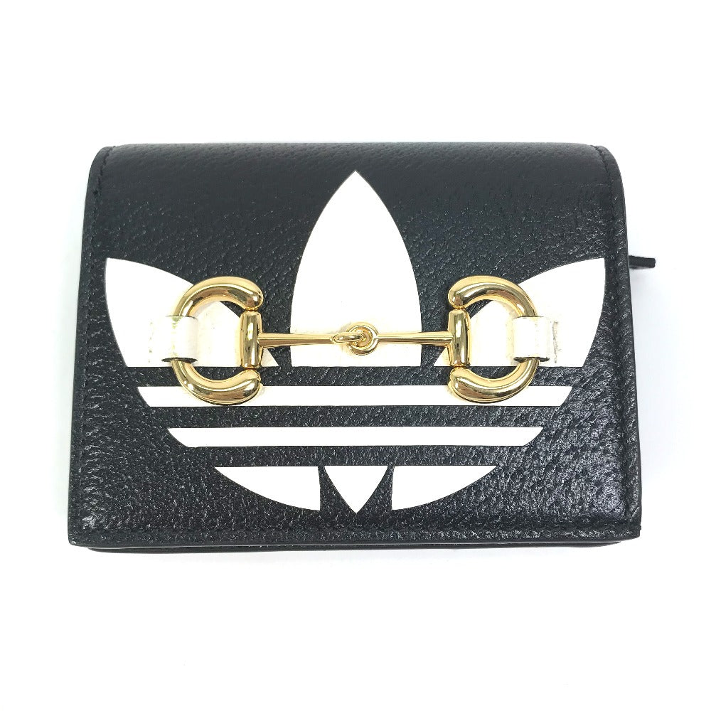 Gucci Folded Wallet 702248 Leather Black Logo Adidas Collaboration Shoulder Wallet Women