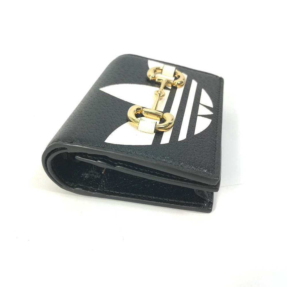 Gucci Folded Wallet 702248 Leather Black Logo Adidas Collaboration Shoulder Wallet Women
