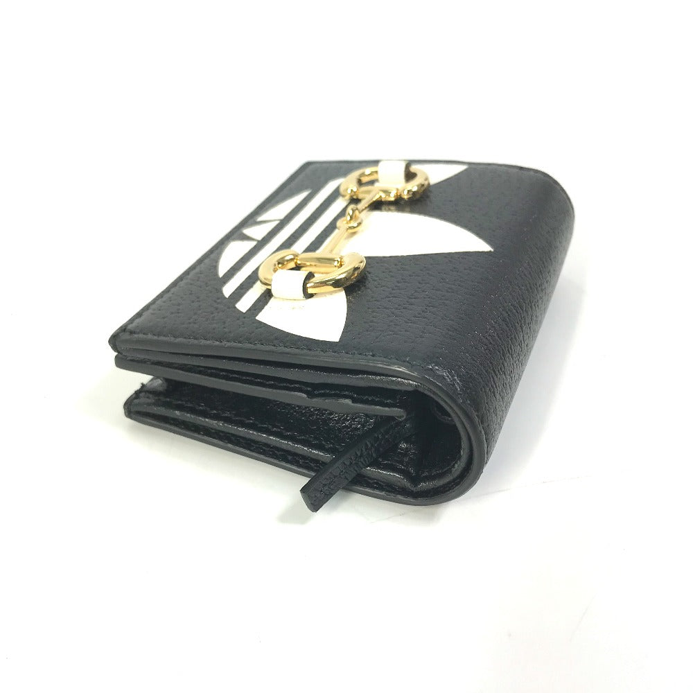 Gucci Folded Wallet 702248 Leather Black Logo Adidas Collaboration Shoulder Wallet Women