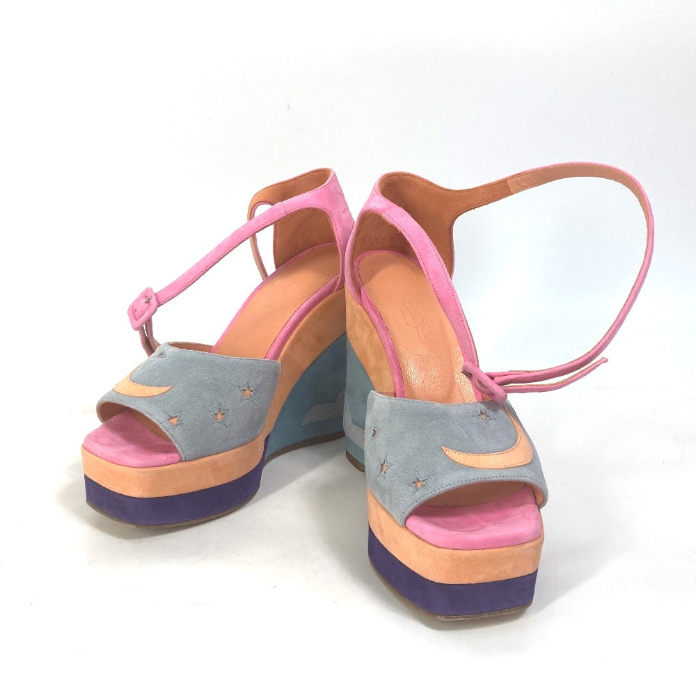 Hermes Sandals Suede Multicolor Shoes Heel Wedge Sole Moon Star Moon Star Women 36