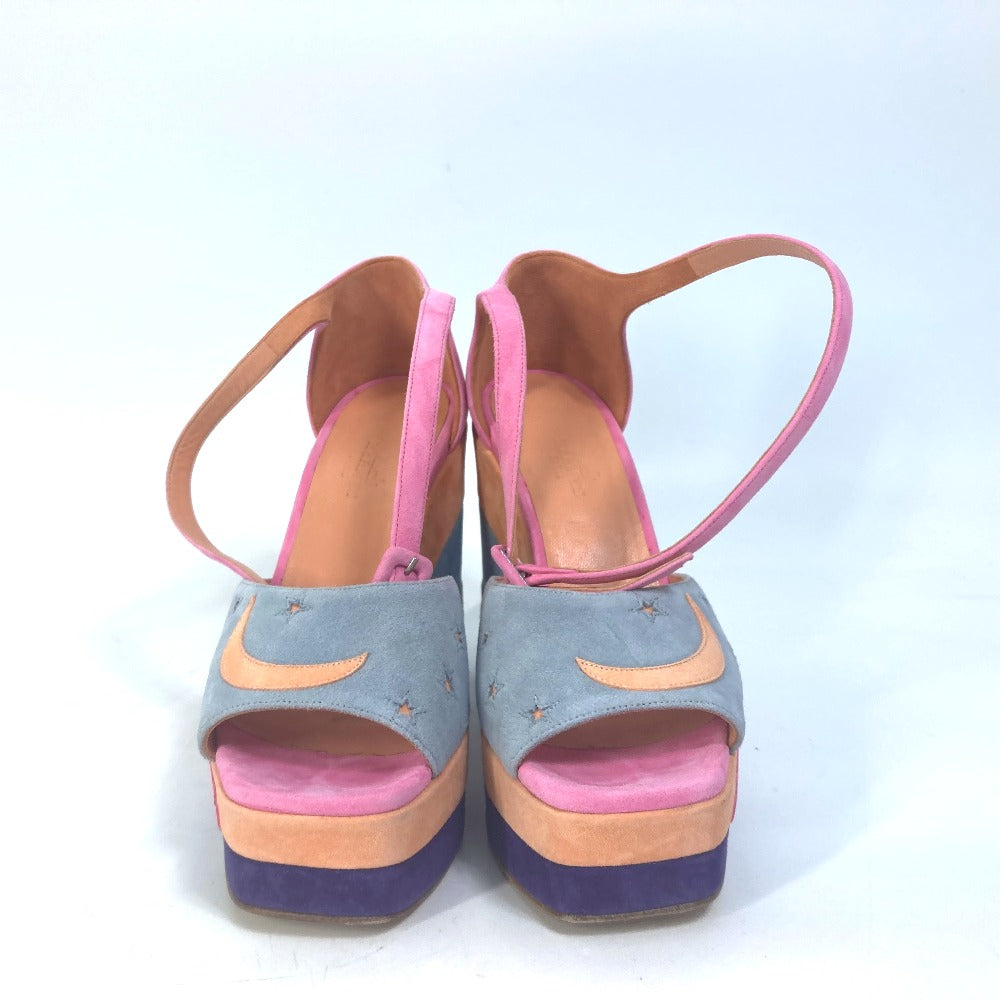 Hermes Sandals Suede Multicolor Shoes Heel Wedge Sole Moon Star Moon Star Women 36