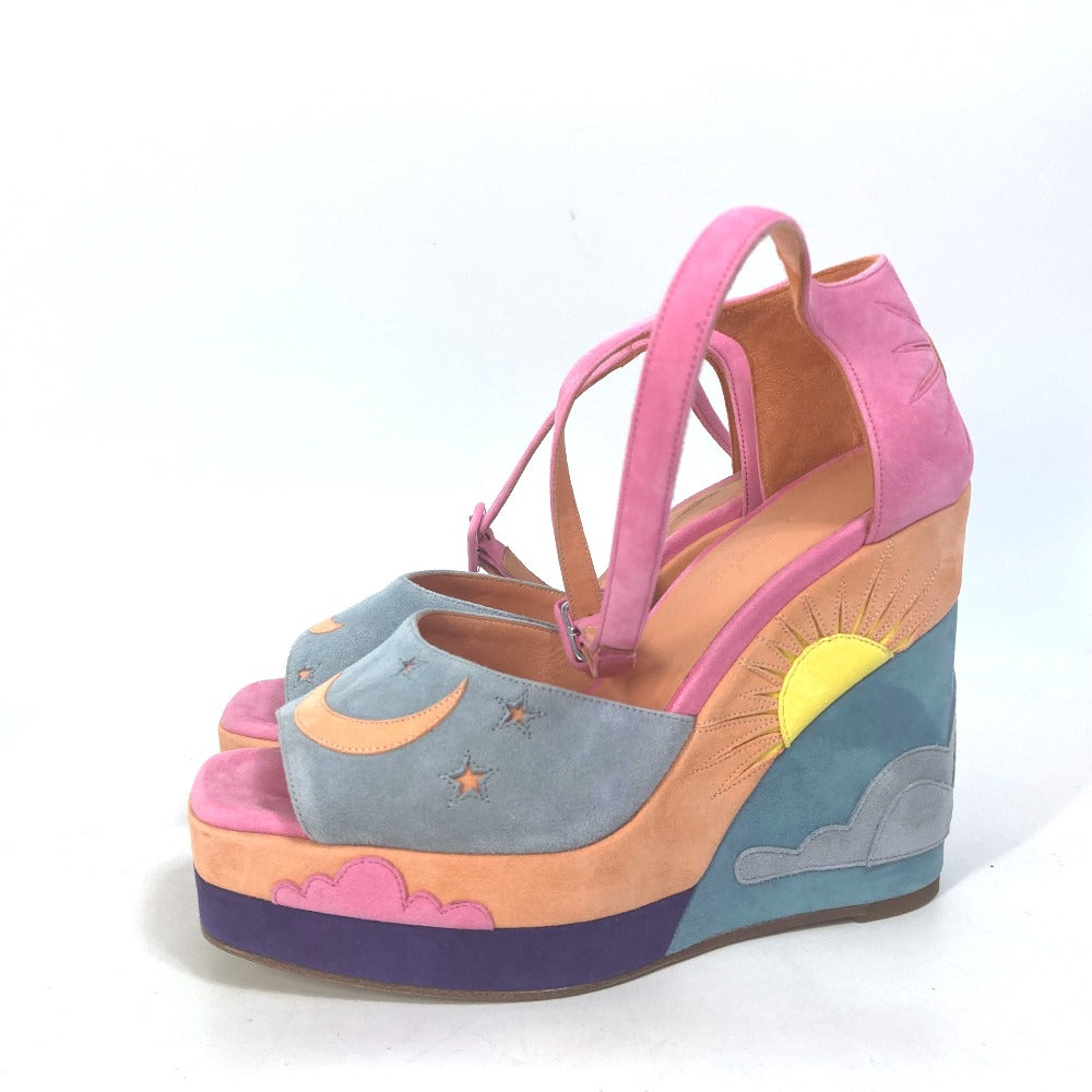 Hermes Sandals Suede Multicolor Shoes Heel Wedge Sole Moon Star Moon Star Women 36