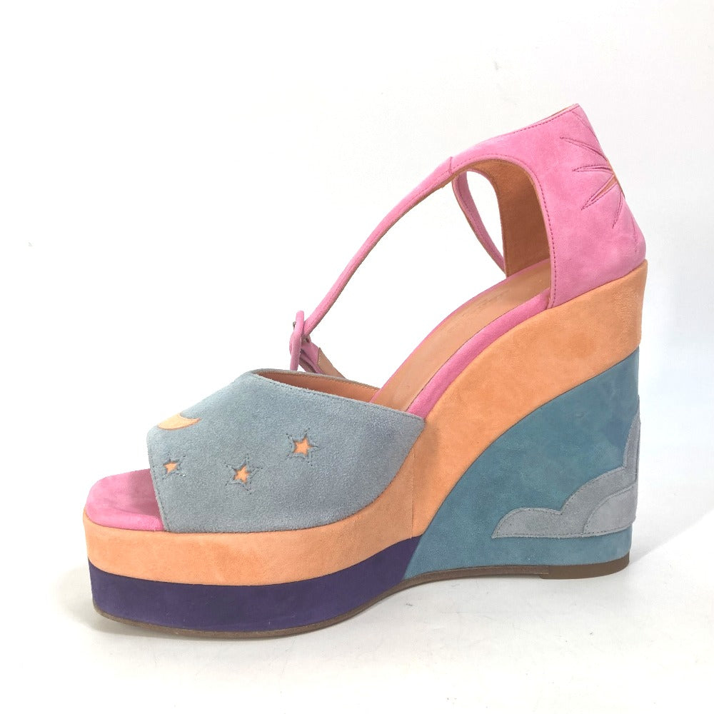 Hermes Sandals Suede Multicolor Shoes Heel Wedge Sole Moon Star Moon Star Women 36