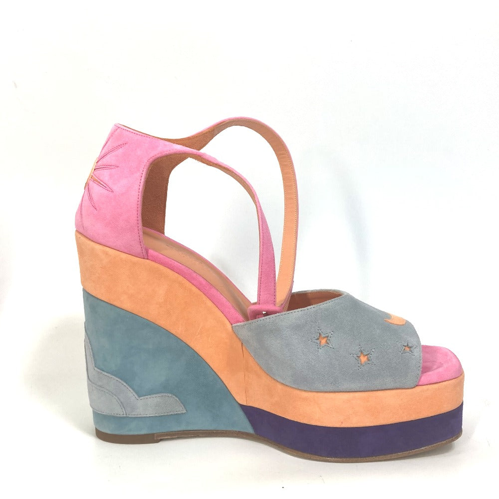 Hermes Sandals Suede Multicolor Shoes Heel Wedge Sole Moon Star Moon Star Women 36