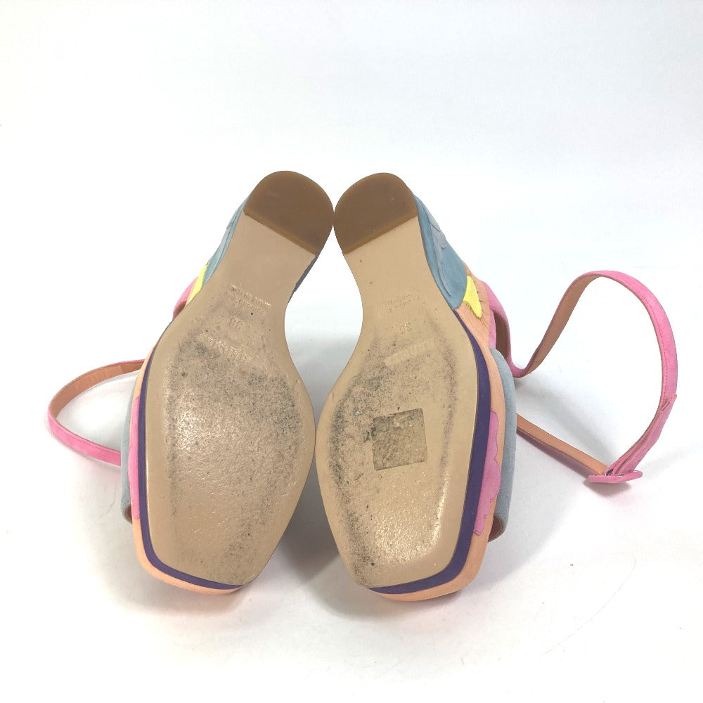 Hermes Sandals Suede Multicolor Shoes Heel Wedge Sole Moon Star Moon Star Women 36