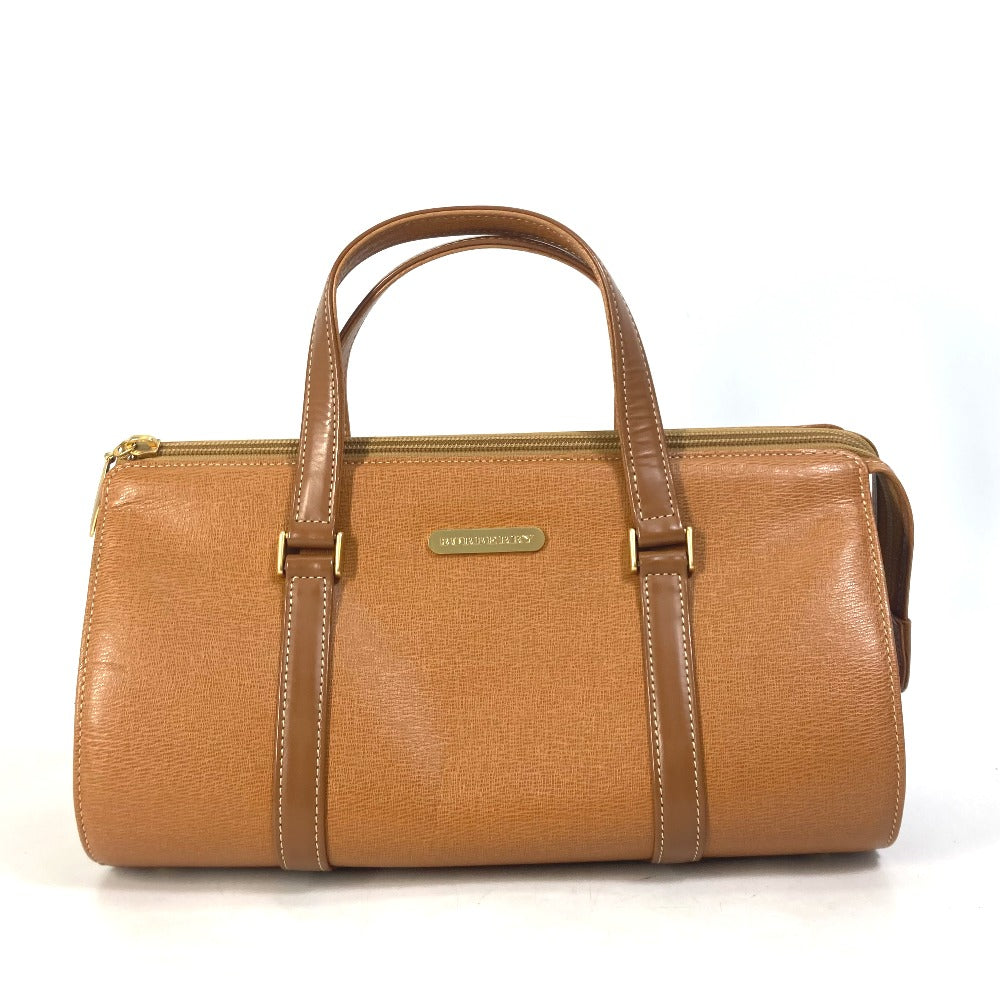 Burberry Handbag Leather Brown Logo Inner Check Women