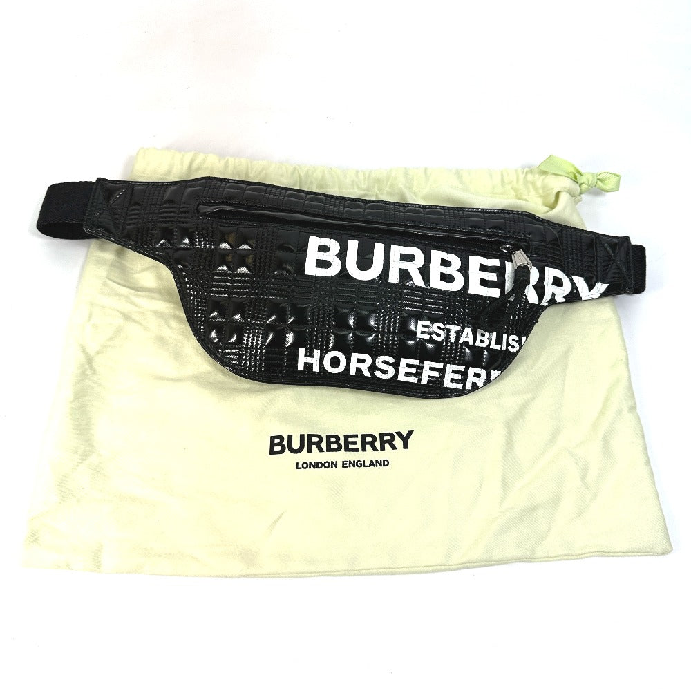 Burberry Sling Bag 8028160 Enamel Enamel Leather Black Logo Brummell Horse Ferry Hosefey Mens