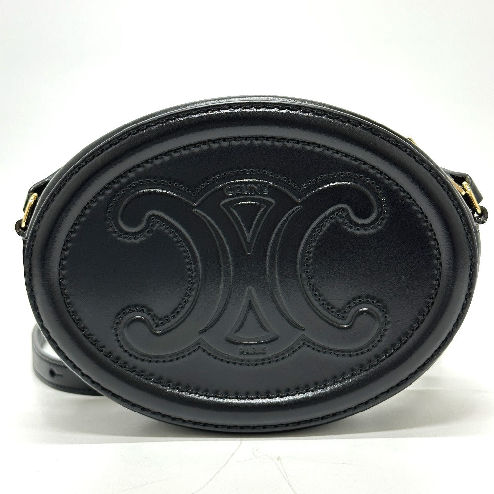 Celine Shoulder Bag Leather Black Triomphe Oval Purse Cuir Women