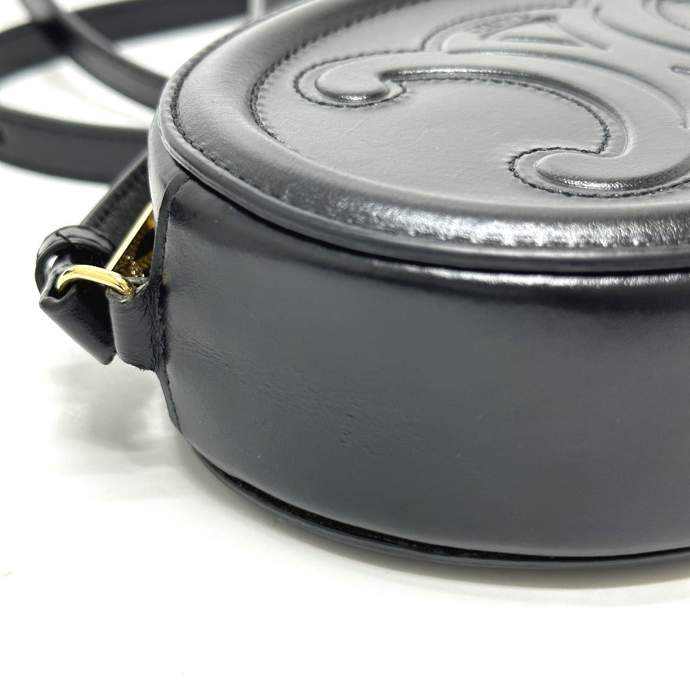Celine Shoulder Bag Leather Black Triomphe Oval Purse Cuir Women