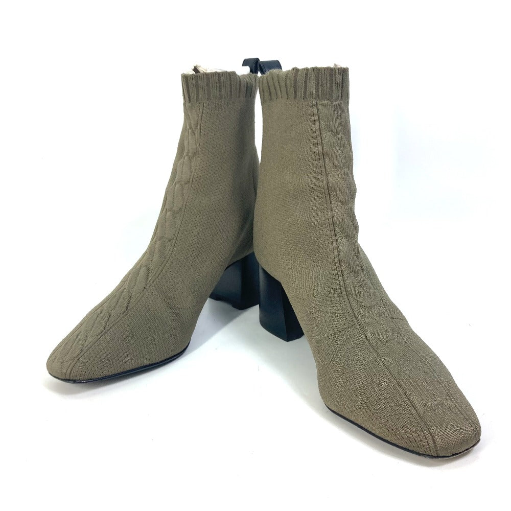 Hermes Boots Knit / Leather Khaki Short Boots Volver 60 Women 37