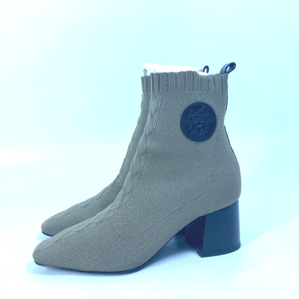 Hermes Boots Knit / Leather Khaki Short Boots Volver 60 Women 37