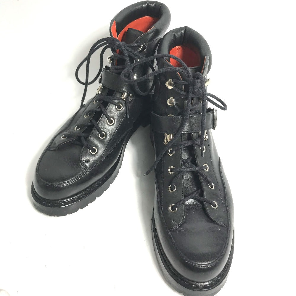 Hermes Boots Leather Black Trekking High Cut H Logo Mens 40