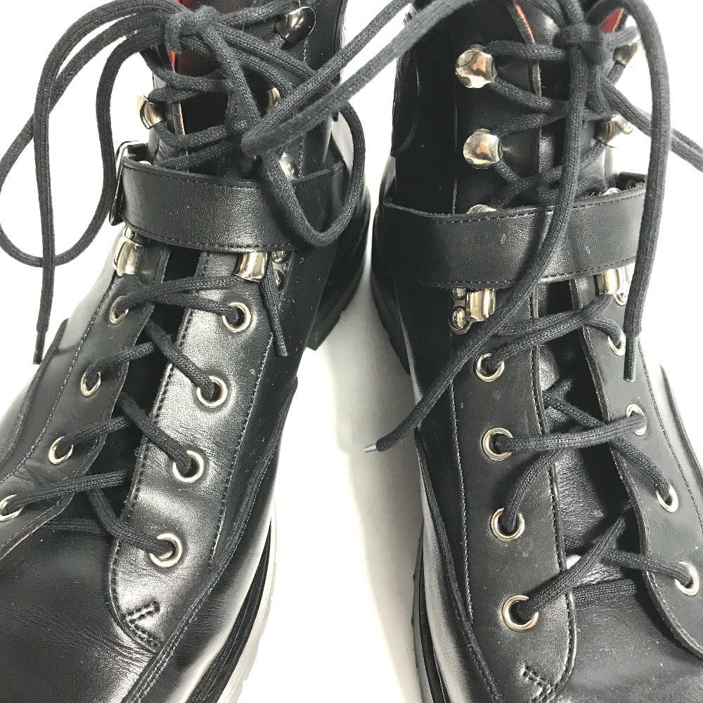 Hermes Boots Leather Black Trekking High Cut H Logo Mens 40
