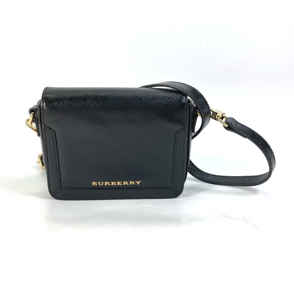 Burberry Shoulder Bag Leather Black Logo Fastener Design Women