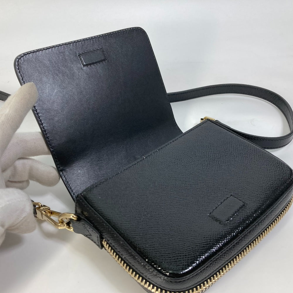 Burberry Shoulder Bag Leather Black Logo Fastener Design Women