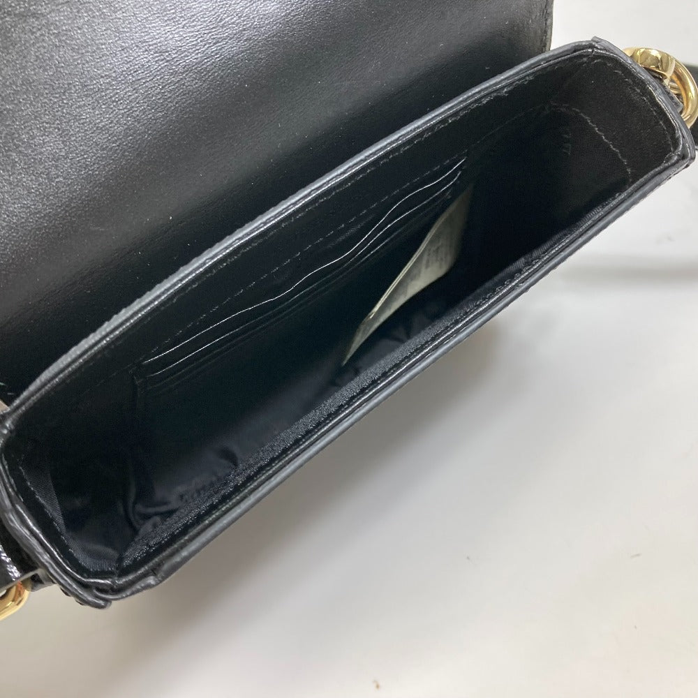 Burberry Shoulder Bag Leather Black Logo Fastener Design Women