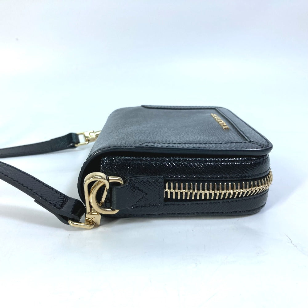 Burberry Shoulder Bag Leather Black Logo Fastener Design Women