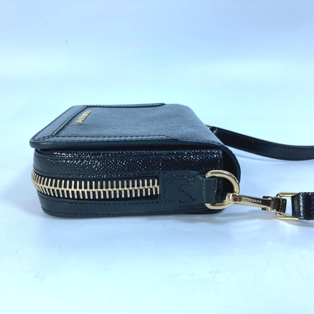 Burberry Shoulder Bag Leather Black Logo Fastener Design Women