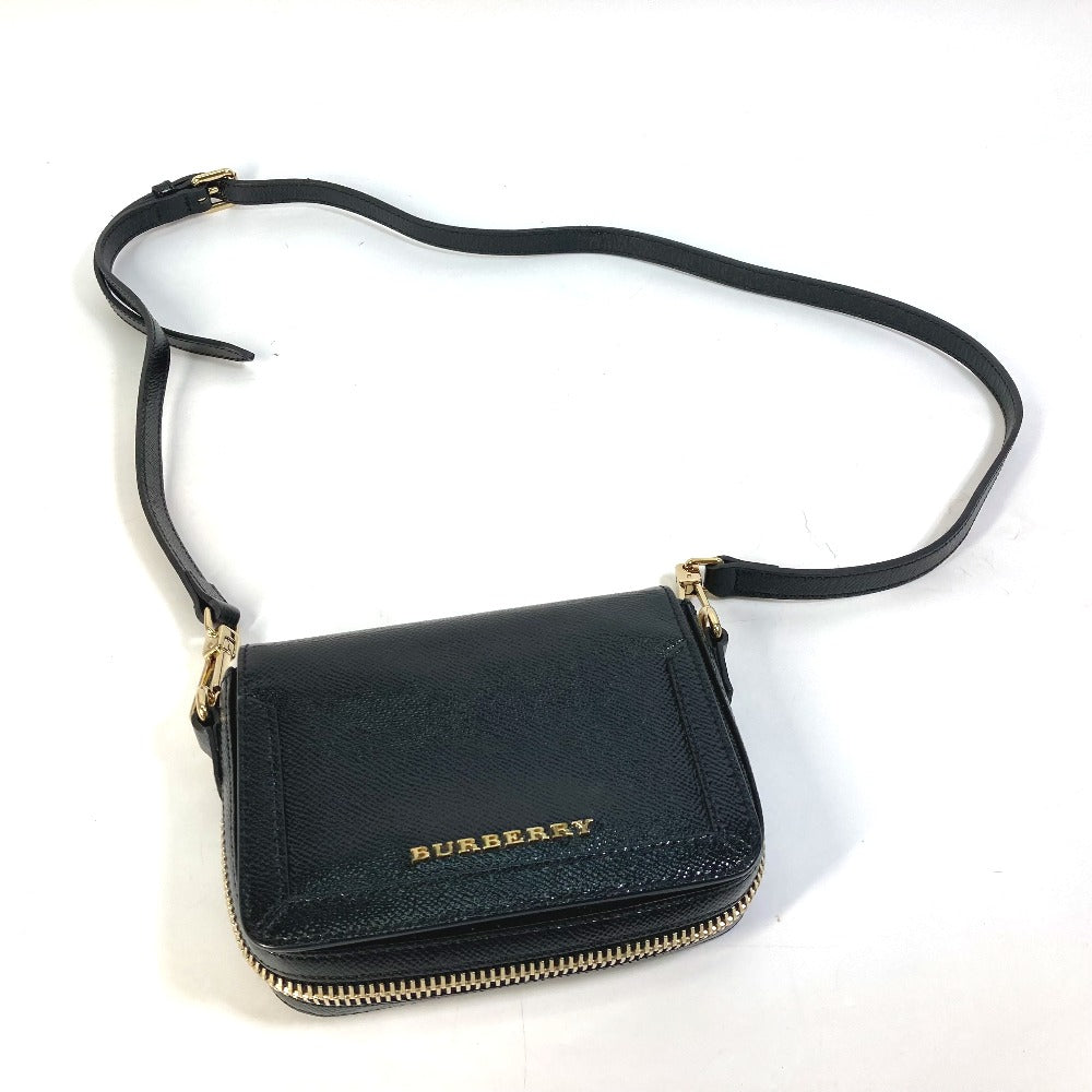Burberry Shoulder Bag Leather Black Logo Fastener Design Women