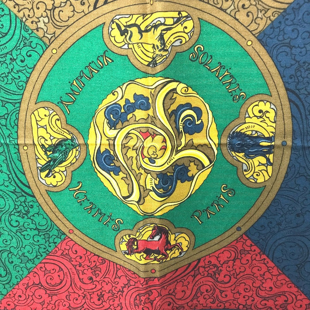Hermes Scarf Silk, Cashmere Multicolor Animaux Solaires Animals Of The Sun Calegean 140 Women