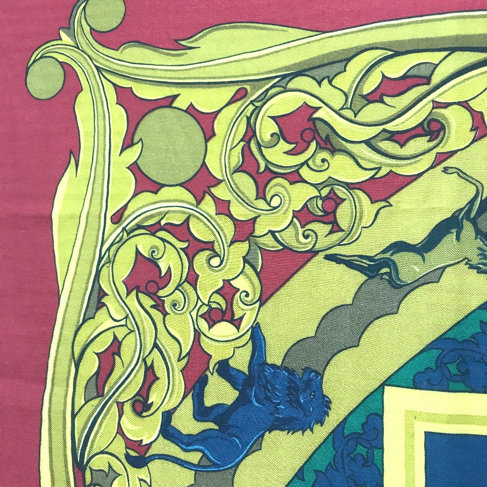 Hermes Scarf Silk, Cashmere Multicolor Animaux Solaires Animals Of The Sun Calegean 140 Women