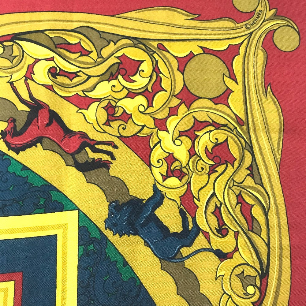 Hermes Scarf Silk, Cashmere Multicolor Animaux Solaires Animals Of The Sun Calegean 140 Women