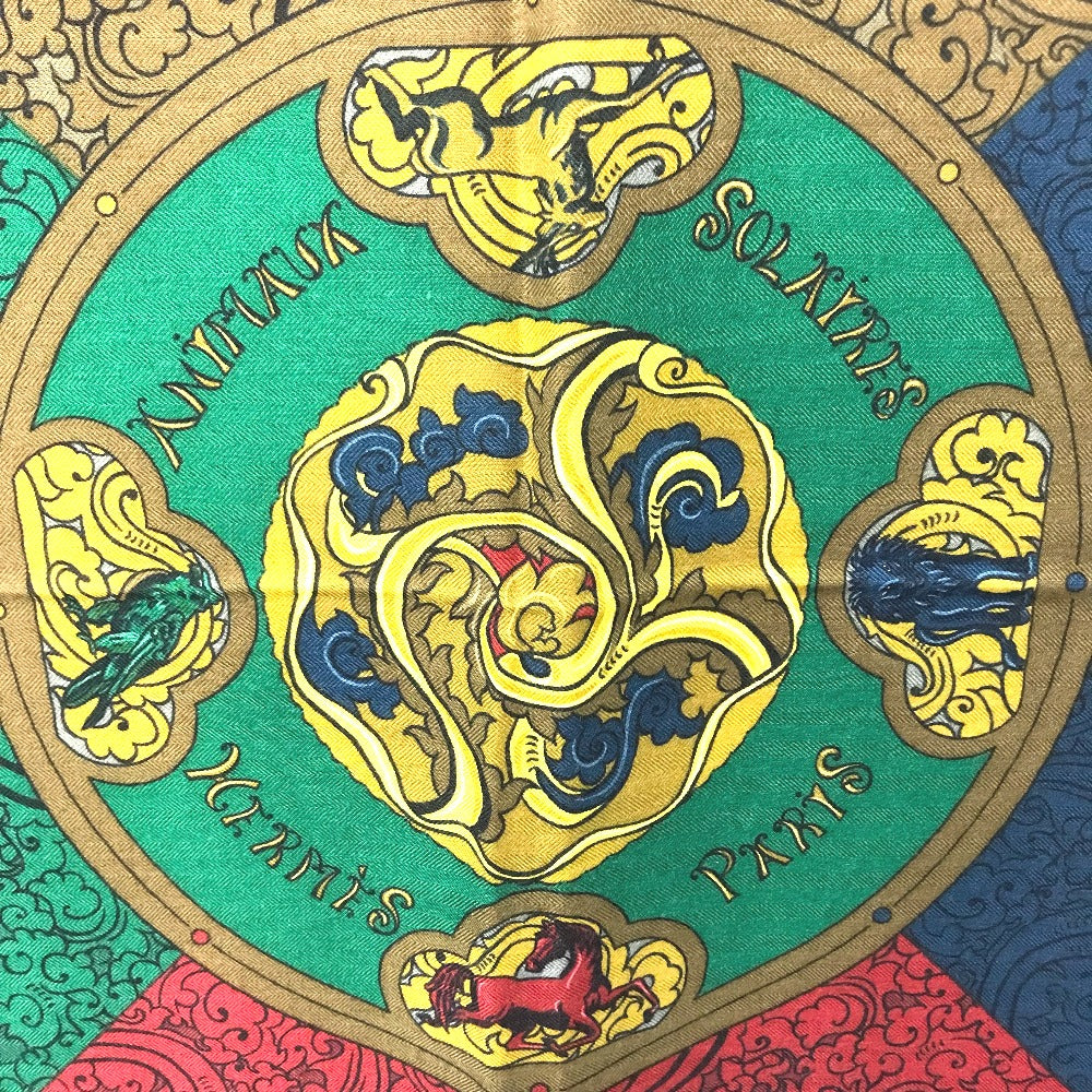 Hermes Scarf Silk, Cashmere Multicolor Animaux Solaires Animals Of The Sun Calegean 140 Women