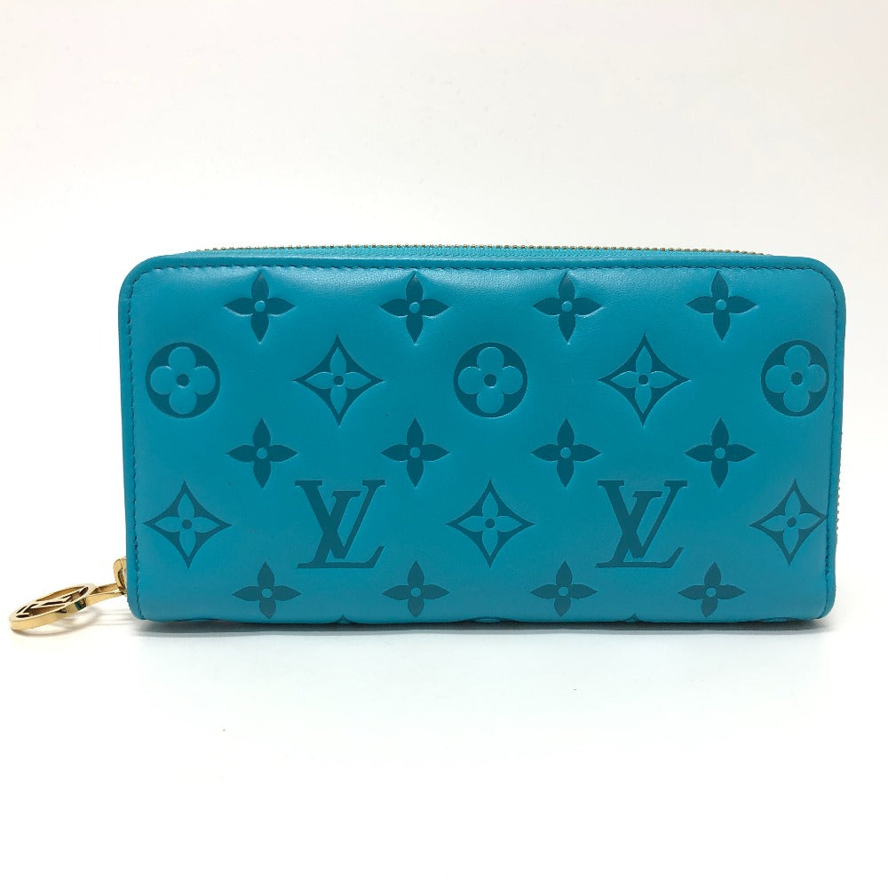 Louis Vuitton Long Wallet Purse M81512 Leather Blue Monogram Emboss Zippy Wallet Unisex(Unisex)