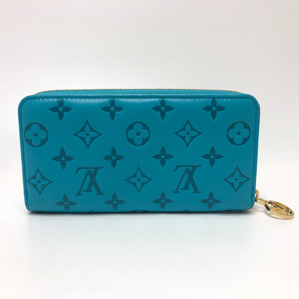 Louis Vuitton Long Wallet Purse M81512 Leather Blue Monogram Emboss Zippy Wallet Unisex(Unisex)