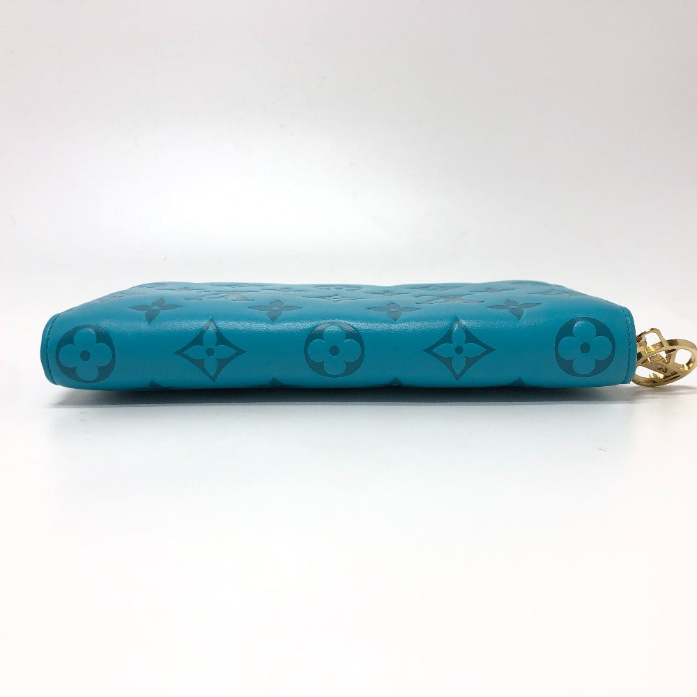 Louis Vuitton Long Wallet Purse M81512 Leather Blue Monogram Emboss Zippy Wallet Unisex(Unisex)