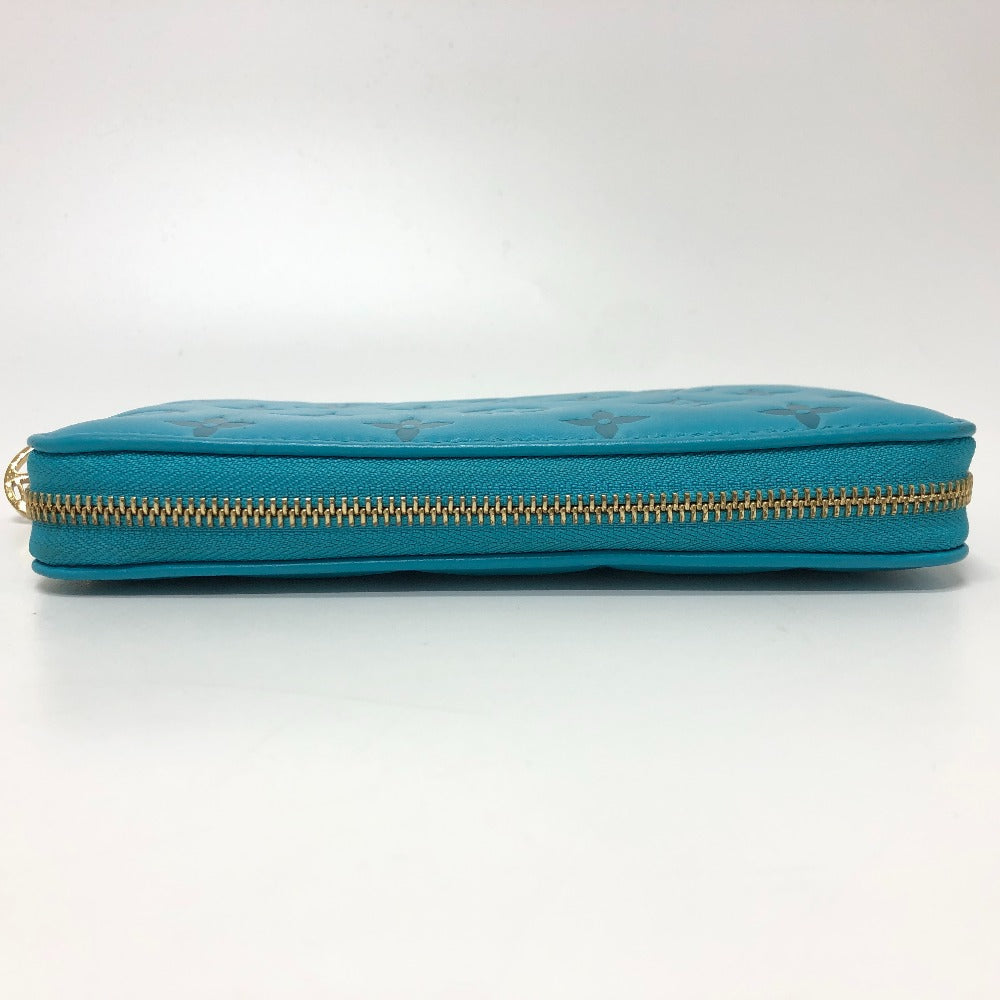 Louis Vuitton Long Wallet Purse M81512 Leather Blue Monogram Emboss Zippy Wallet Unisex(Unisex)