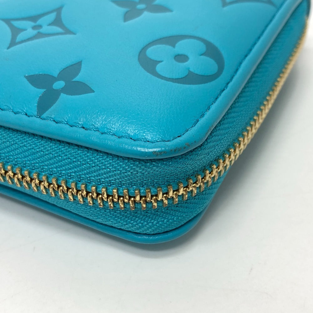 Louis Vuitton Long Wallet Purse M81512 Leather Blue Monogram Emboss Zippy Wallet Unisex(Unisex)